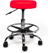 Tabouret Rood Laag met Voetring - Zithoogte 40/58cm - kruk op wielen - krukje - werkkruk - zadelkruk - bureaukruk - kapperskruk - verstelbaar - draaikruk - tabouret - zadelkruk met rugleuning - tot 160kg