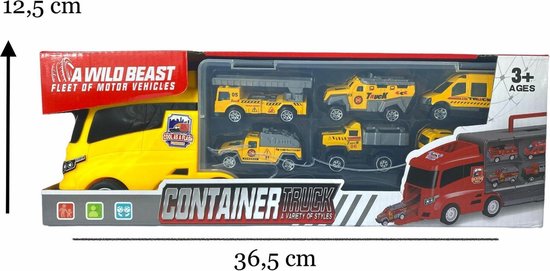 Transporter Vrachtwagen set - werkvoertuigen - 6-delig koffer set - Container Truck - 36.4 cm van Merkloos — afbeelding 2