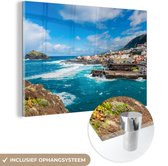 MuchoWow® Glasschilderij 120x80 cm - Schilderij acrylglas - Een uitzicht op het kustdorp Garachico Tenerife Spanje - Foto op glas - Schilderijen