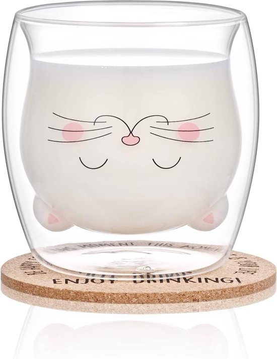 MOOVGTP Leuke koffiemokken, beer eend kat theekop dubbelwandige glazen mokken melkbeker voor kantoor en persoonlijke verjaardag, 4 stuks
