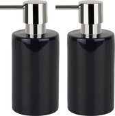 Pompe/distributeur de savon Spirella Sienna - 2x - noir brillant - porcelaine - 16 x 7 cm - 300 ml