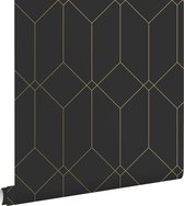 ESTAhome behangpapier art deco motief zwart en goud - 139746 - 0.53 x 10.05 m