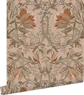 ESTAhome papier peint fleurs vintage de style art nouveau beige et vieux rose - 139460 - 50 x 900 cm