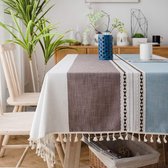 Nappe rectangulaire en coton lavable style maison de campagne 140 x 220 cm avec pompon pour la maison, la Cuisine , la Décoration de table à manger