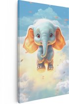 Artaza Canvas Schilderij Baby Olifant in de Wolken - 80x120 - Groot - Foto Op Canvas - Wanddecoratie Woonkamer