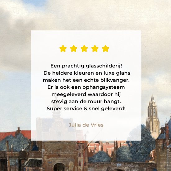 ® Glasschilderij 80x120 cm - Schilderij acrylglas - Gezicht op Delft - Schilderij van Johannes Vermeer - Foto op glas - Muurdecoratie woonkamer - Wanddecoratie slaapkamer - Schilderijen