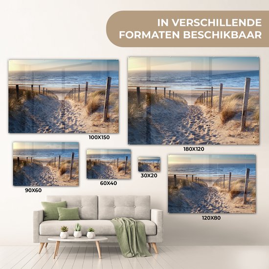 MuchoWow® Tableau sur Verre - Plage - Mer - Nederland - Dunes - Soleil - 120x80 cm - Décoration de Plage - Peintures sur Verre Acrylique - Photo sur Glas