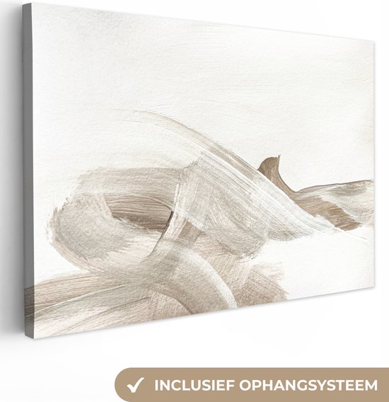 Canvas Schilderij Abstract - Moderne kunst - Beige - 90x60 cm - Wanddecoratie