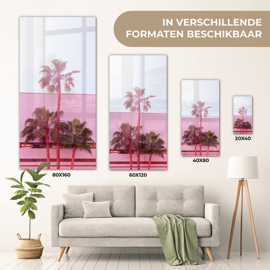 MuchoWow® Peinture sur verre 40x80 cm - Peinture sur verre acrylique - Palmier - Affiche de jardin - Rose - Photo sur verre - Peintures