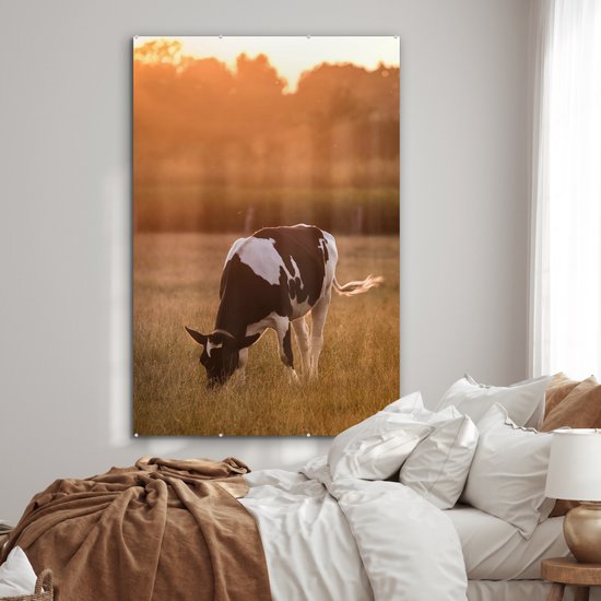 MuchoWow® Peinture sur verre 120x180 cm - Peinture sur verre - Vache - Soleil - Animaux - Photo sur verre acrylique - Peintures