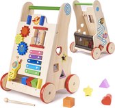Playos® - Houten Loopwagen - 6 in 1 - Looptrainer - met Antislip Wielen - Educatieve Looptrainer - Babywalker - Educatief Speelgoed - Leren Lopen - Loopwagen - Babyspeelgoed - Busy Board - Sorteer Speelgoed