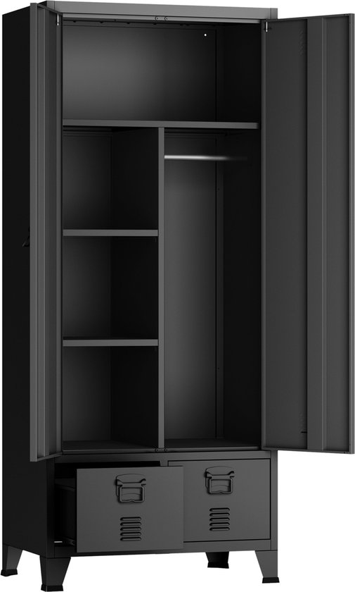 Armoire métallique Hankasalmi avec 2 tiroirs 180x90x40 cm noir