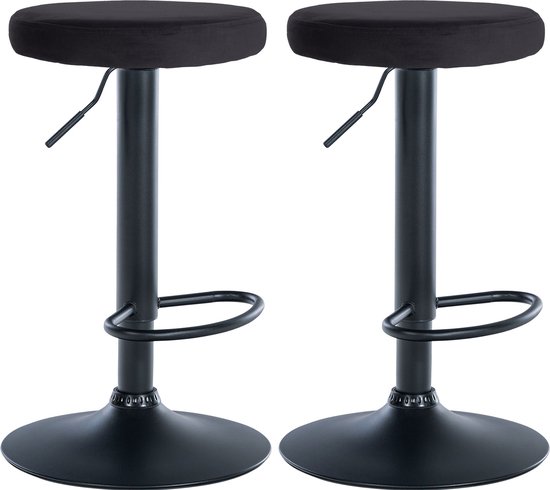 CLP Ponte Set de 2 tabourets de bar - Ajustables - Velours - Velours - Métal noir mat noir