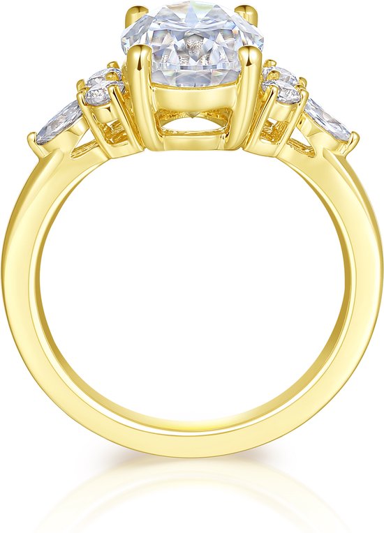 Lustrina - Ring moissanite ovale en or jaune 14 carats avec de beaux accents - 4,2 carats