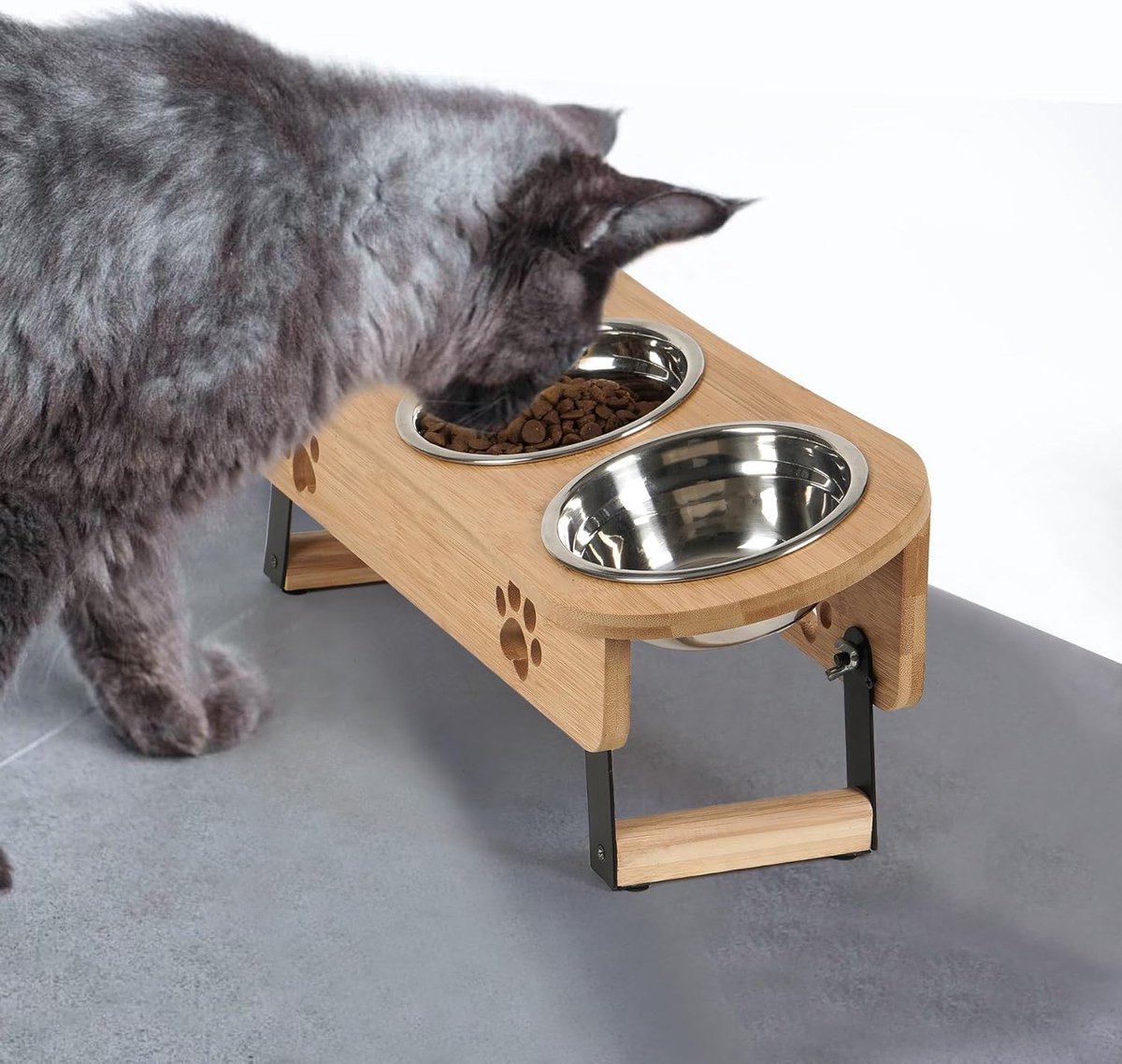 Verhoogde voederbak voor katten en honden, verhoogde voerbak van bamboe met 2 roestvrijstalen schalen, verhoogde voederbak voor honden, katten en