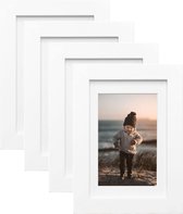 10 x 15 Wit Houten Frame met Acryl Plexiglas voor Foto's 9 x 13 met Passe-partout of 10 x 15 zonder Mat, Tafelblad en Wandmontage, Wit, Set van 4.