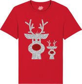 Rendier Buddies - Foute Kersttrui Kerstcadeau - Dames / Heren / Unisex Kleding - Grappige Kerst Outfit - Glitter Look - T-Shirt - Unisex - Rood - Maat M