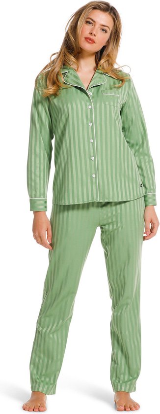 Pastunette dames Pyjama Satijn - Green Stripe - 50 - Groen