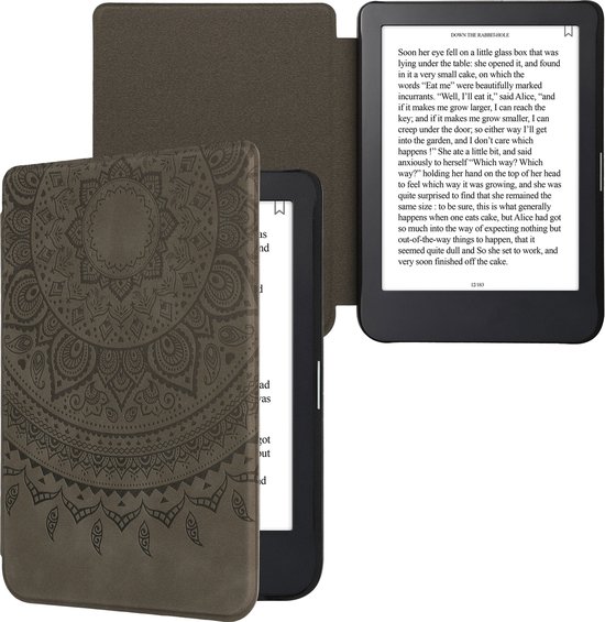 kwmobile e-reader hoesje geschikt voor Kobo Clara 2E hoes - Ereader flip case met standaard - Kunstleren e reader cover - Indian Sun design in grijs van Merkloos — afbeelding 2