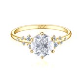 Aurora - 14k Geelgouden Moissanite Ring met Minimalistische Zijstenen - 2 karaat