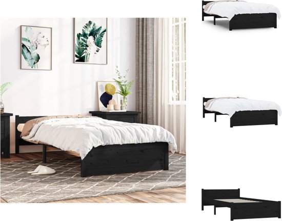 vidaXL Houten bedframe - eenpersoons - 90 x 200 cm - Hoogwaardig massief grenenhout - Stabiel en comfortabel - Zwart - Bed