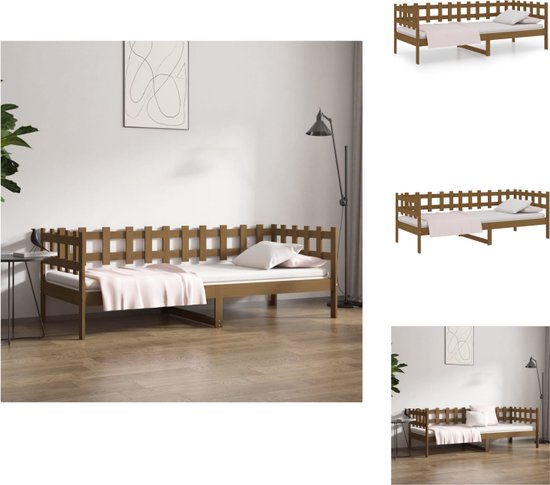 vidaXL Logeerbed - Massief grenenhout - 3-zijdig bedhek - Gelat ontwerp - Veelzijdig bed - Extra opbergruimte - Honingbruin - 203.5 x 86 x 68.5 cm (L x B x H) - Geschikte matras- 80 x 200 cm (B x L) - Bed