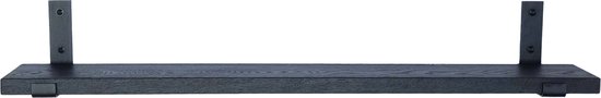 GoudmetHout - Massief eiken wandplank - 200 x 15 cm - Zwart Eiken - Inclusief industriële plankdragers L-vorm UP mat zwart - lange boekenplank
