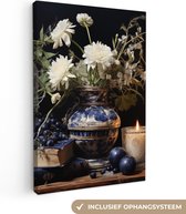 Peinture sur toile 40x60 cm - Toile nature morte - Accessoires de décoration de chambre - Peintures salon - Décoration murale chambre - Décoration murale cuisine - Tissu mural intérieur - Décoration maison - Vase bleu de Delft avec fleurs