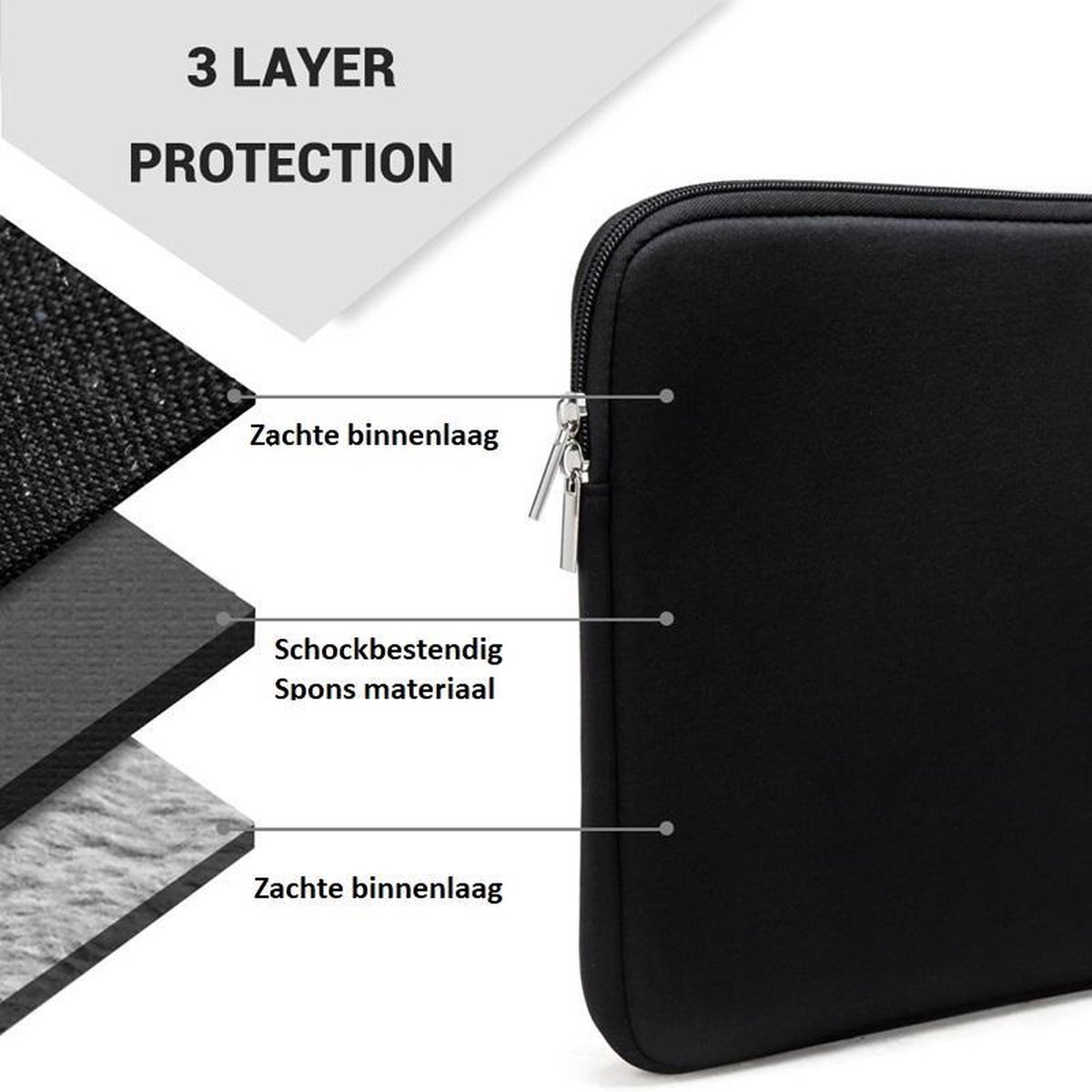 Igoods Laptophoes - Laptophoes 14 inch - Laptop hoes Met Extra Vak Zwart Neopreen - Schokbestendig - Krasbestendig - Laptoptas - Laptop sleeve - Laptop case - Laptop cover - Laptophoes 13 inch - Laptop tas 13/14 inch — afbeelding 2