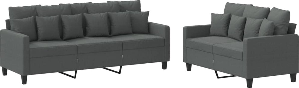 vidaXL - 2-delige - Loungeset - met - kussens - stof - donkergrijs