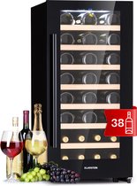 Klarstein Wijnkoelkast - Vrijstaande kleine drankenkoelkast - 1-Zone - Glazen Deur - Binnen/Beersafe - Met UV-Bescherming - 5-18 °C - 38 Flessen - Zwart