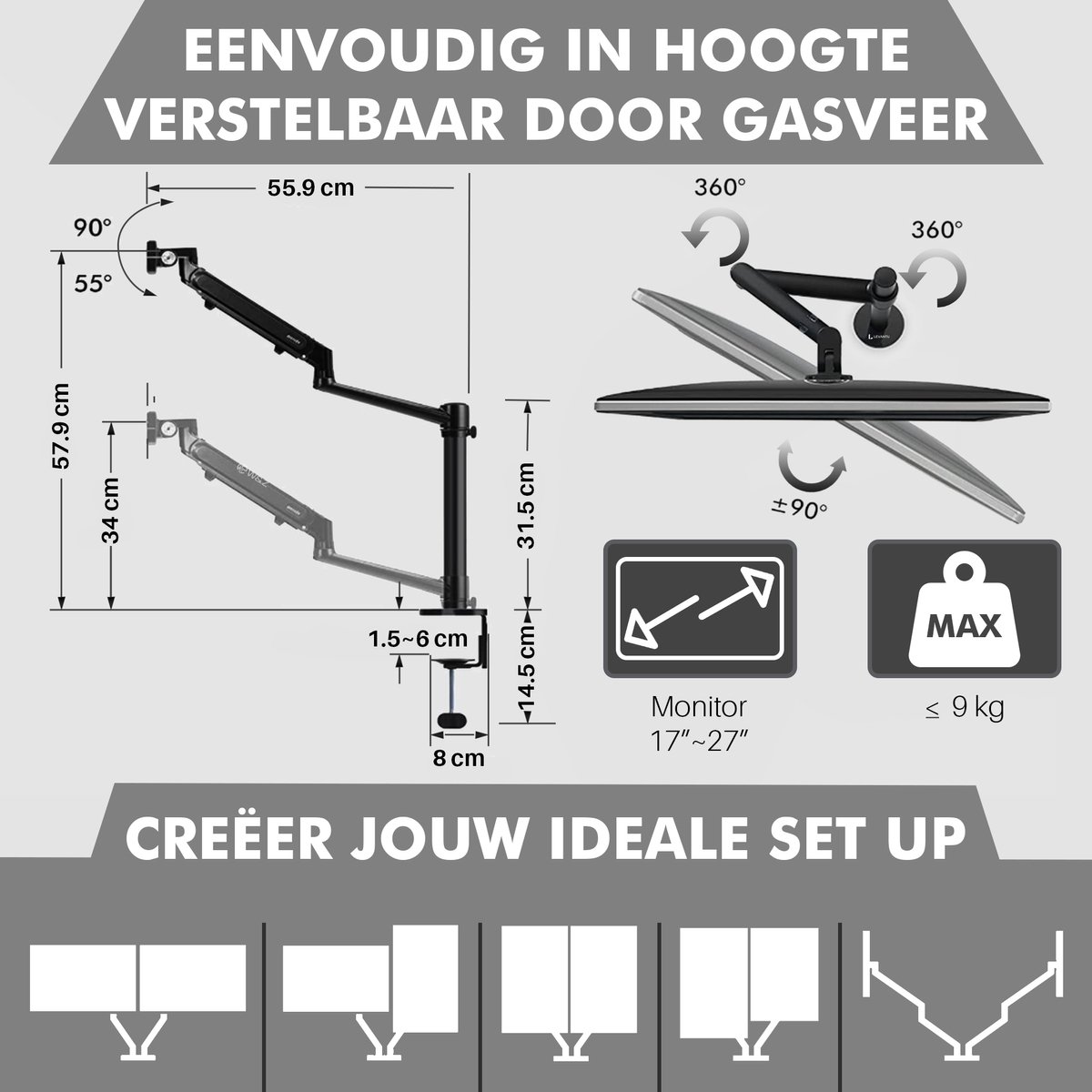 LEVANTU Dubbele Monitor Arm thumbnail 6