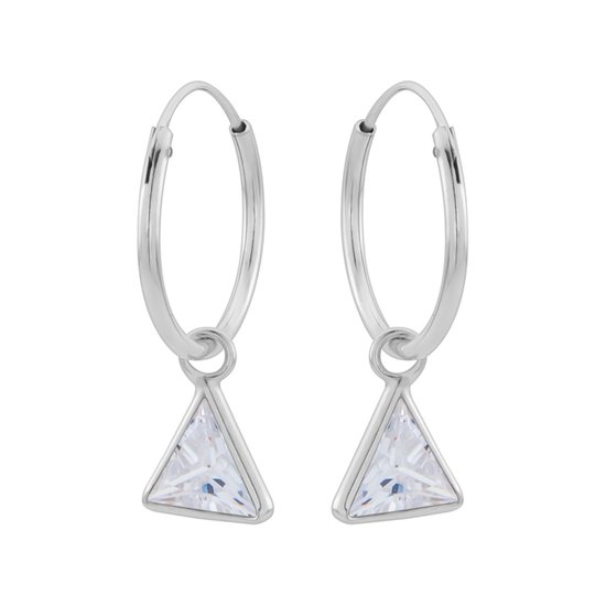 Oorbellen 925 zilver | Oorringen met hanger | Zilveren oorringen met hanger, driehoekvormige cubic zirkonia steen kleur kristal