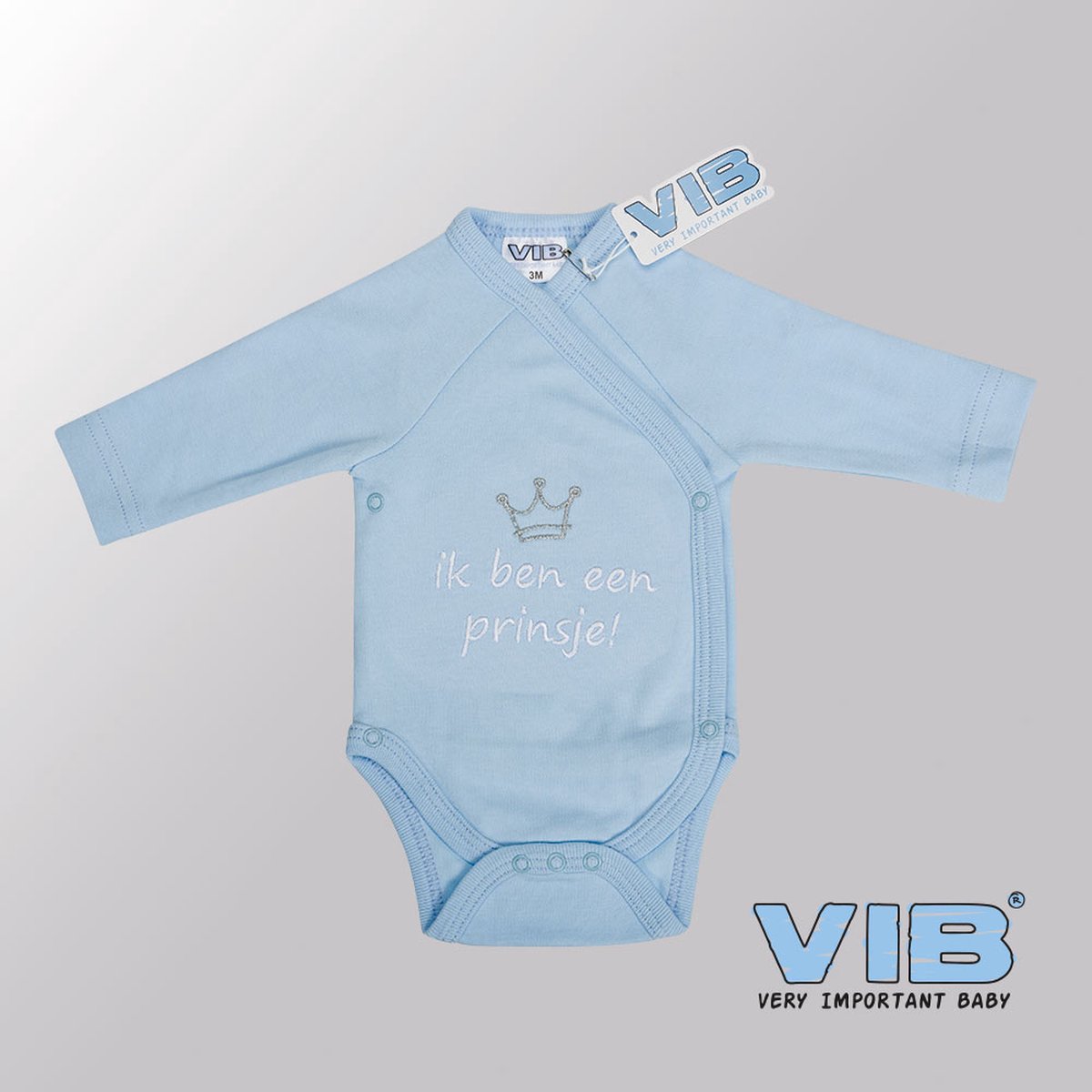 VIB® - Rompertje (overslag) Luxe Katoen - Ik ben een prinsje! (Blauw) - Babykleertjes - romper - rompertjes - rompertjes met tekst - baby cadeau - baby aankondiging - overslagromper