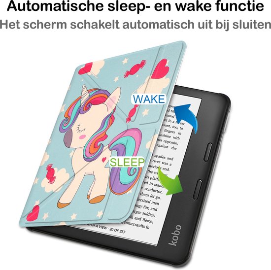Hoesje Geschikt voor Kobo Sage Hoesje Luxe Bescherm Case Trifold Met Screenprotector - Hoes Geschikt voor Kobo Sage Hoes Book Cover - Eenhoorn van Hoesje  — afbeelding 4