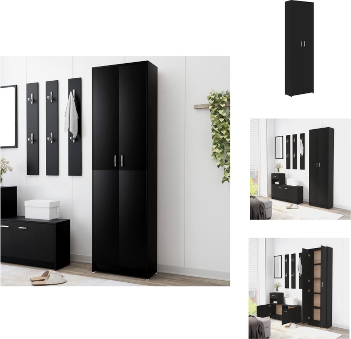 VidaXL Halkast Compacte kledingkast van spaanplaat 55 x 25 x 189 cm Met 5 vakken Zwart Kast