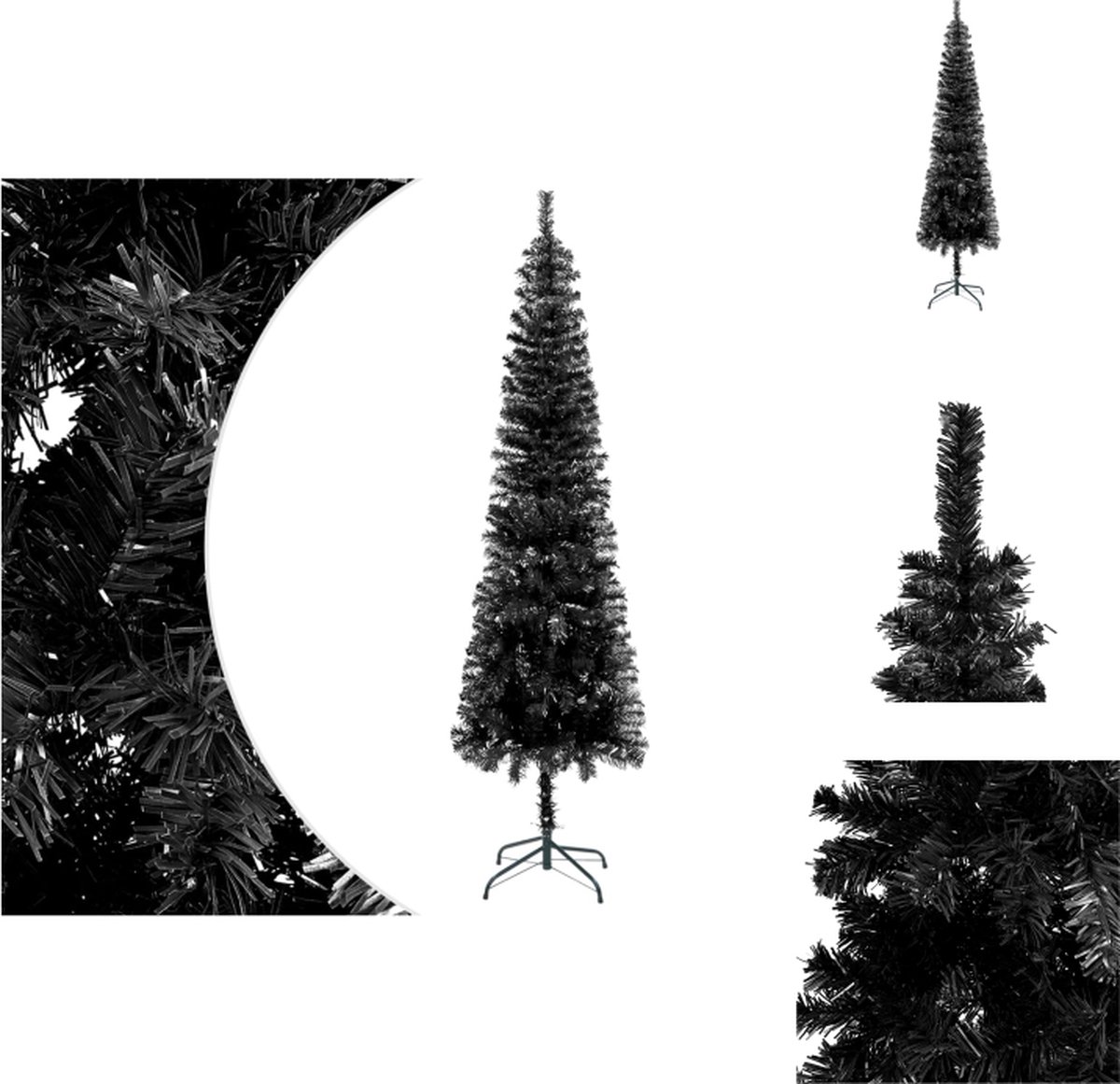 vidaXL Kerstboom Versiering - Smalle PVC Boom - 240 cm Hoog - Zwart - Decoratieve kerstboom