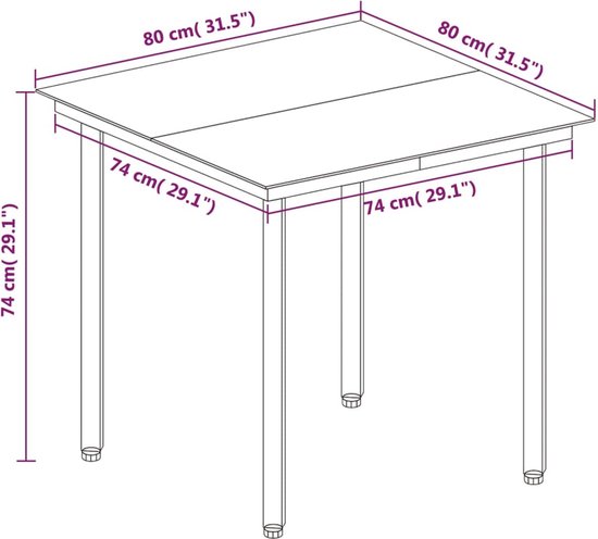 vidaXL Tavolo da Giardino Nero 80x80x74 cm in Acciaio e Vetro