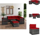 vidaXL Loungeset Pallet Grenenhout - modulair - rood kussen - Tuinset