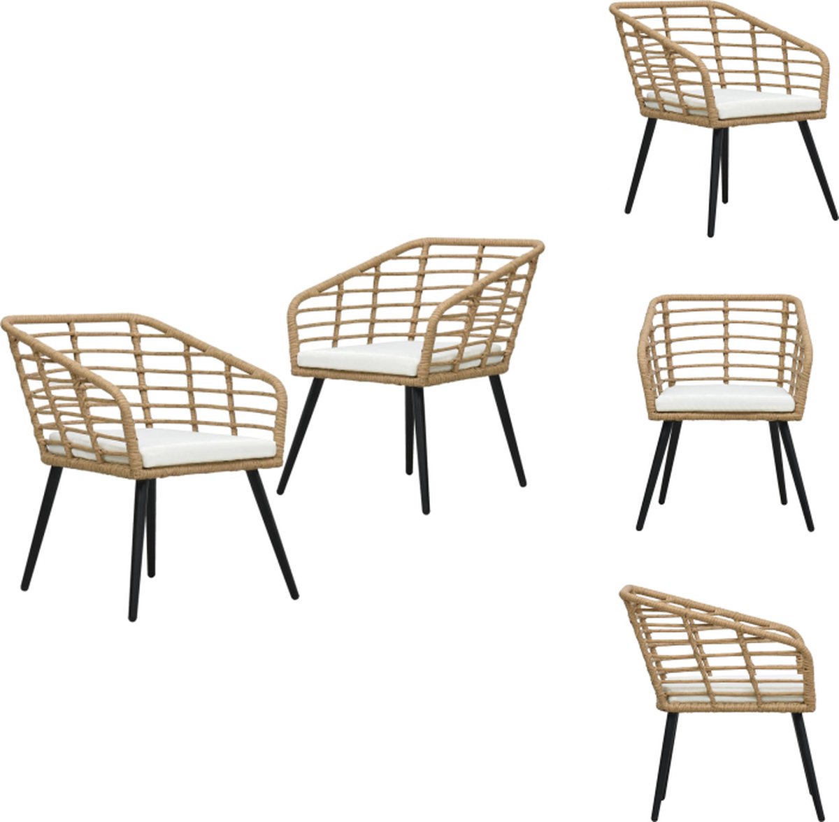 VidaXL Poly Rattan Stoelen Bistroset 63.5 x 53.5 x 77 cm Rustieke look Tuinstoel