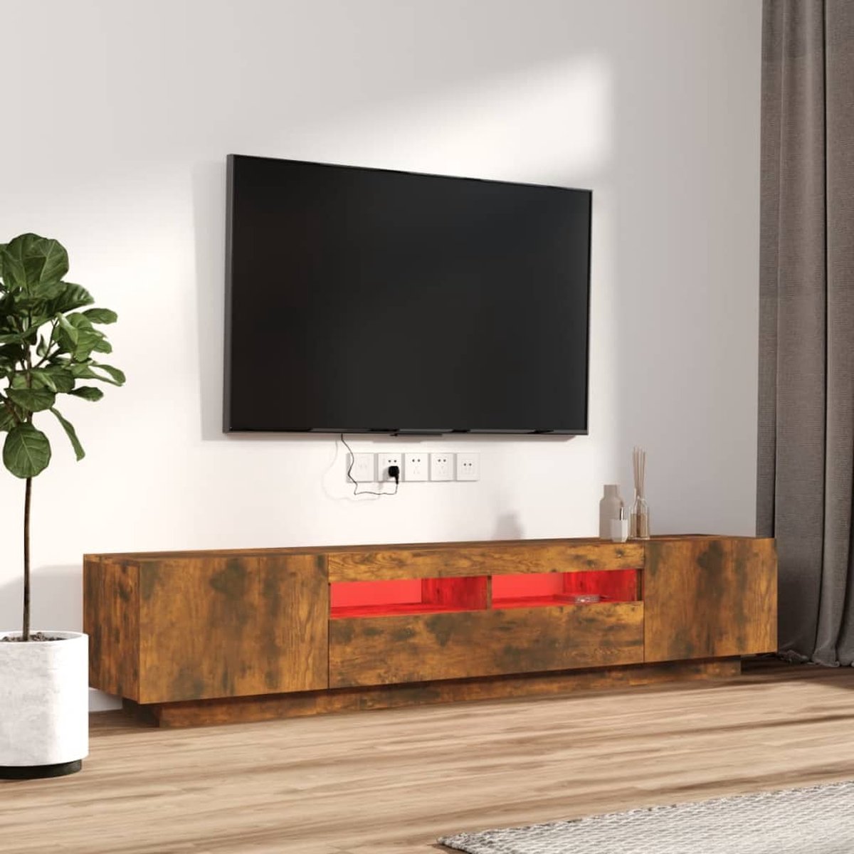VidaXL TV-Meubel 140x35x40 cm Bewerkt Hout Gerookt Eikenkleurig - HiFi-Kast, Media-Kast