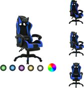 vidaXL Chaise de jeu - Luxe - Simili cuir - Blauw/ Zwart - 64x65x119 cm - Réglable - LED - Chaise de bureau