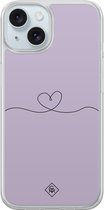 Casimoda® hoesje - Geschikt voor iPhone 15 - Hart Lila - 2-in-1 case - Schokbestendig - Illustratie - Verhoogde randen - Paars, Transparant