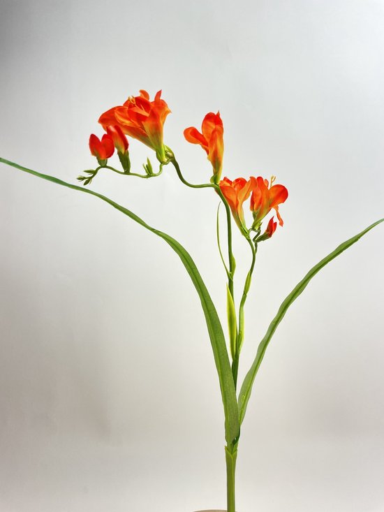 Zijden kunstbloem Freesia| Oranje | Lengte 56 centimeter