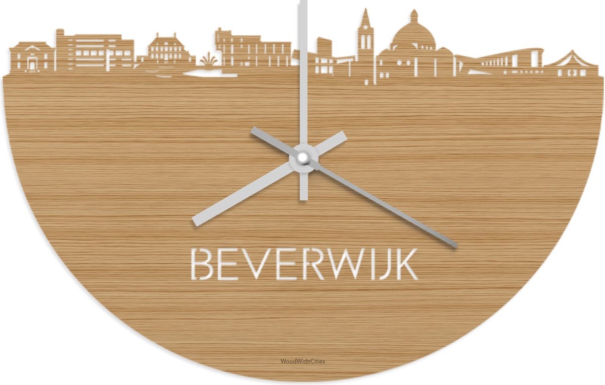 Skyline Klok Beverwijk Bamboe hout - Ø 40 cm - Stil uurwerk - Wanddecoratie - Meer steden beschikbaar - Woonkamer idee - Woondecoratie - City Art - Steden kunst - Cadeau voor hem - Cadeau voor haar - Jubileum - Trouwerij - Housewarming -