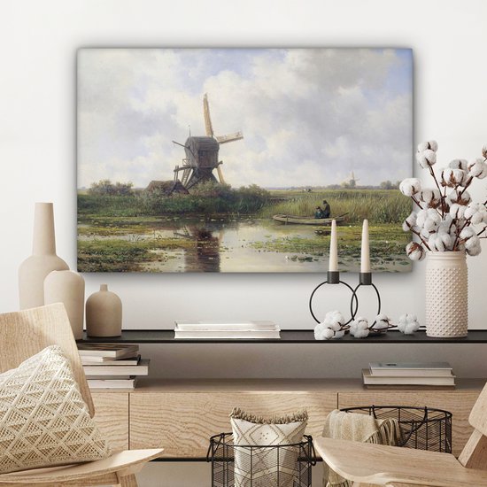 Toile - Peinture Moulin à vent - Willem Roelofs - Maîtres anciens - Art - 180x120 cm - Décoration murale - Salon