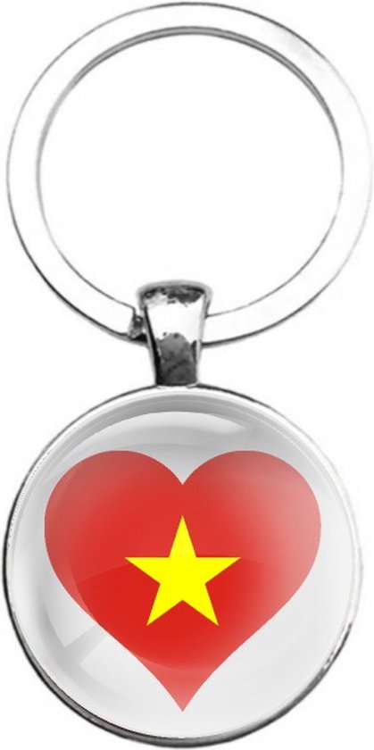 Sleutelhanger Glas - Hart Vlag Vietnam