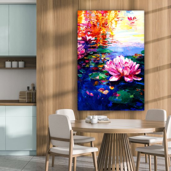 Toile - Peinture à l'huile - Fleurs - Water - Lys - Soleil - 80x120 cm - Décoration murale