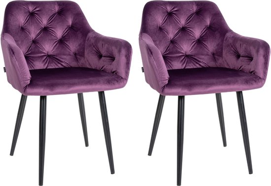 CLP Stanley Set de 2 Chaises de salle à manger - Avec accoudoirs - Velours - Velours - violet