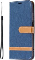 Hoesje Denim Look - Geschikt voor Samsung Galaxy A53 5G - Portemonnee Book Case Blauw - Boekje Met Kaarthouder / Pasjeshouder en Magneetsluiting - Booklet Beschermhoes - Boekhoesje met Draagkoord - Mapje